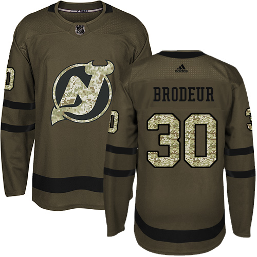 Adidas Devils #30 Martin Brodeur Green Salute to Service Stitched Youth NHL Jersey - Click Image to Close